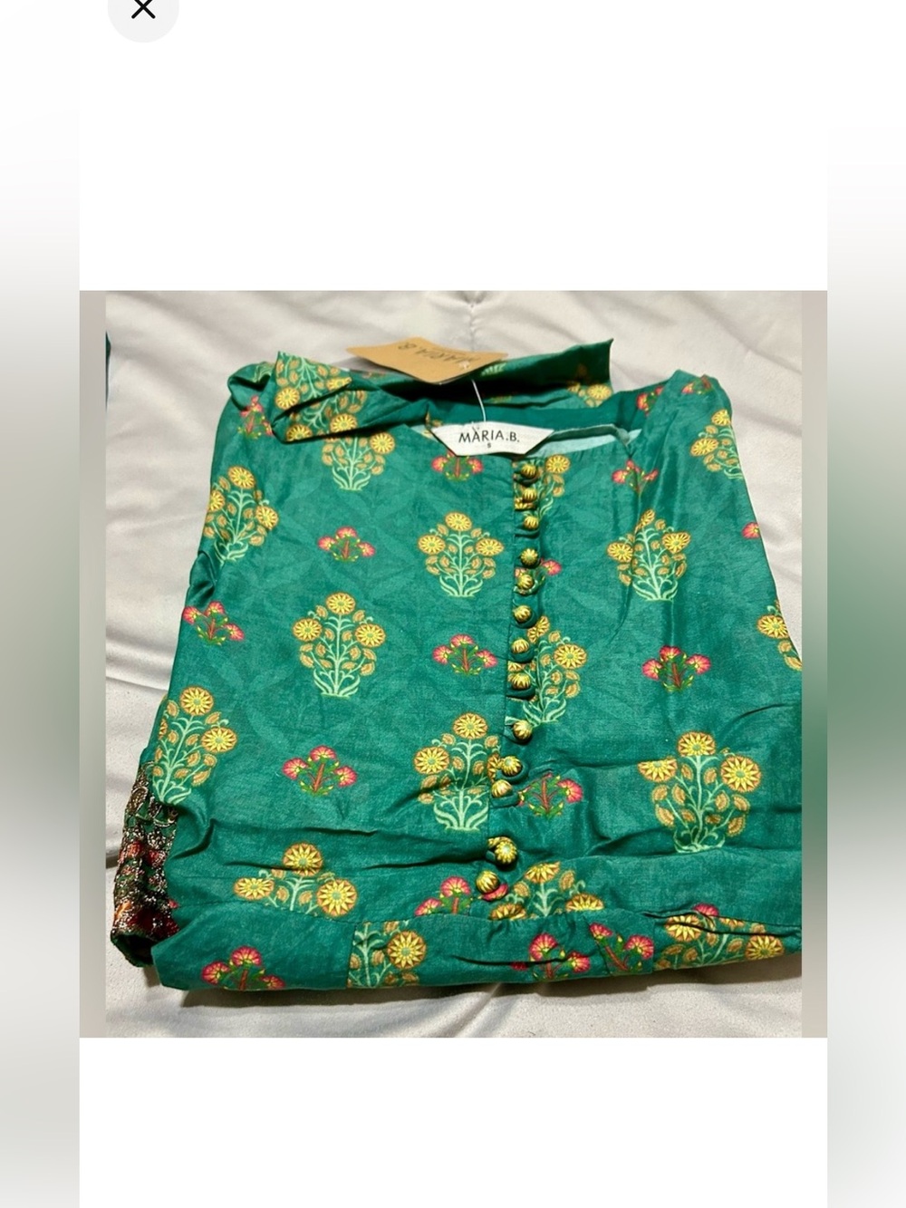 Maria. B. Green Embroidered Anarkali Suit with Matching Dupatta - Picture 7 of 8